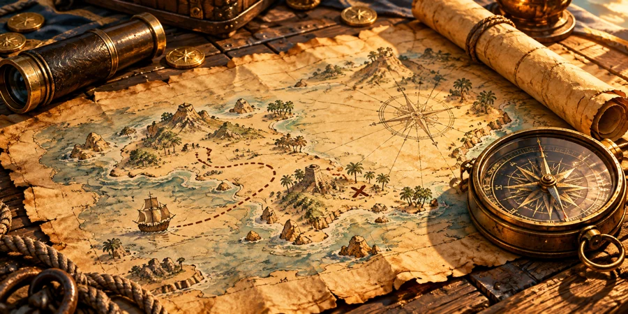 Mapa y brújula del explorador